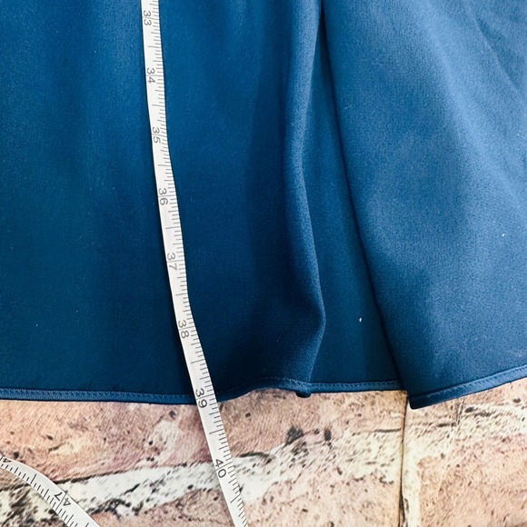 Aidan Mattox Teal Blue Satin V-Neck High-Low Midi Dress Bishop Sleeve Size 14 - Picture 16 of 16